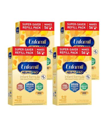 Enfamil NeuroPro Baby Formula Triple Prebiotic Immune Blend with 2'FL HMO & Expert Recommended Omega-3 DHA Inspired by Breast Milk Non-GMO Refill Box 31.4 Oz Pack of 4 (Packaging May Vary)