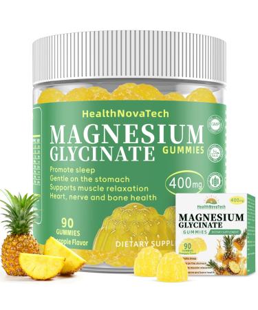 Magnesium Glycinate Gummies 400mg with Ashwagandha, CoQ10, Zinc & Vitamin C - Women Men Adults & Kids 4+ - Sugar Free Vegan Gummies for Sleep, Relaxation & Stress Relief-Pineapple Flavor, 90 Count