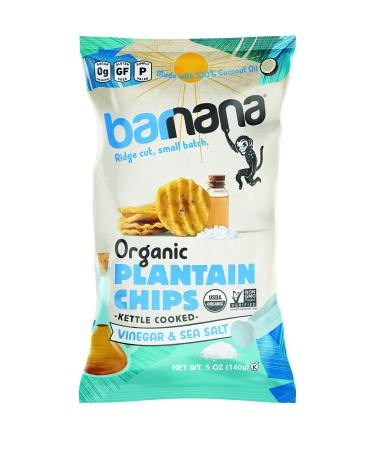 Barnana Organic Plantain Chips - Salt & Vinegar - 5 Ounce - Barnana Salty, Crunchy, Thick Sliced Snack - Best Chip For Your Everyday Life - Cooked in Premium Coconut Oil Sea Salt & Vinegar 5 Ounce (Pack of 1)