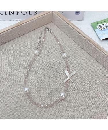 SOUTHJIELING Fashion Bowknot Pearl Crystal Choker Necklace - Clavicle Chain Beaded Solid Color Jewelry - Buy Online on GoSupps.com