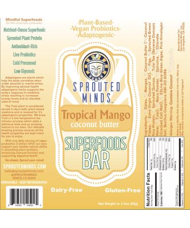 Buy Sprouted Minds Sweet Mango Refrigerated Protein Bars Vegan Probiotic Gluten Free & Non-GMO 6 Count International Shipping Available - Buy Online on GoSupps.com