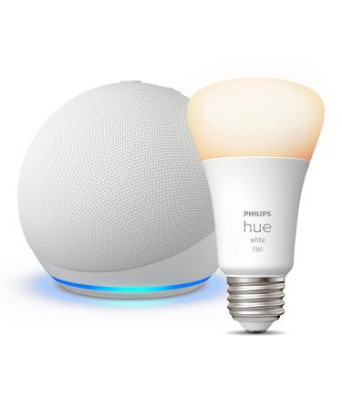 All-New Echo Dot (5th Gen, 2022 release) | Smart speaker with Alexa | Glacier White + Philips Hue White A19 Medium Lumen Smart Bulb, 1100 Lumens
