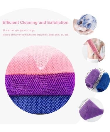 3 Pcs African Exfoliating Net Back Scrubbers - Shower Body Sponge Set for Deep Cleaning - Men and Women - Purple Pink Blue - Buy Online on GoSupps.com