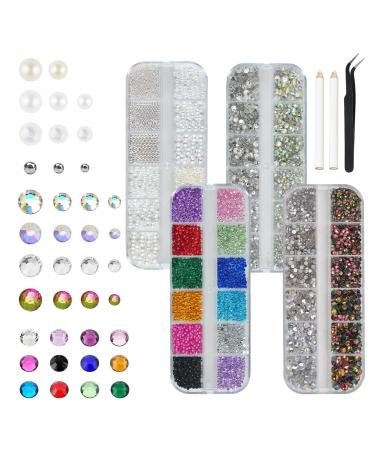 EARLMONI 7200 Pieces Rhinestones Nails Glitter Stones Colourful Rhinestones Nails Stones AB Pearls Diamonds with Tweezers and Pen Suitable for Nail DIY Design Nail Jewellery