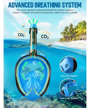 Full Face Snorkel Mask for Adults - Anti-Fog Diving Gear with Safety Breathing System and 180 Panoramic View - Blue S/M - Buy Online on GoSupps.com