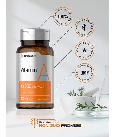 Horbaach Vitamin A 10000 IU Softgels | 300 Count Non-GMO Gluten Free Supplement - Buy Online on GoSupps.com