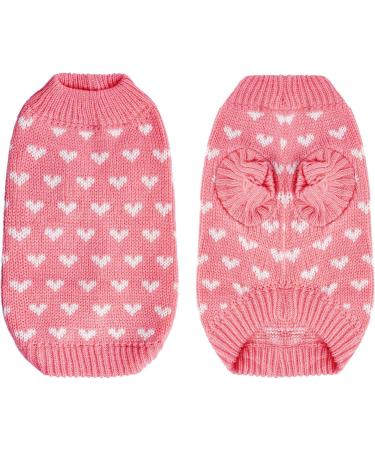 Pink Heart Dog Knitted Sweater for Small Cats and Dogs - Warm Holiday Pet Clothes - Buy Online on GoSupps.com