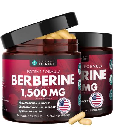Secret Element Berberine HCL Supplement 1500 mg Vegan Capsules with Beet Root Citrus Bergamot & Black Currant Non-GMO 180 Capsules Pack of 2 180 Count (Pack of 2)