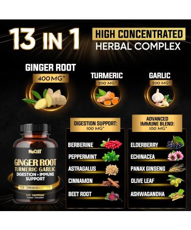 Ginger Supplements with Turmeric & Garlic - Immune & Digestive Support - 210 Capsules - 1000mg Ginger Capsules - Buy Online on GoSupps.com