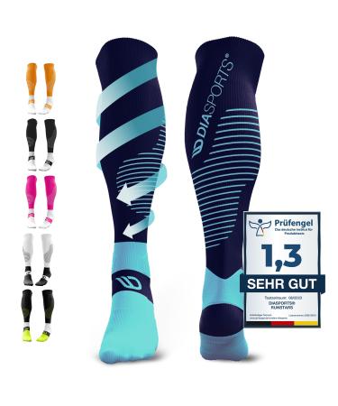 Diasports runstars compression socks for sports running marathon and triathlon |Runstars Premium compression socks with even compression and reinforced heel for women and men blue L - Buy Online on GoSupps.com
