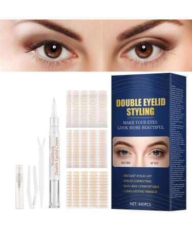 Eyelid Tape-Eyelid Lifter Strips for Hooded/Droopy/Uneven/Mono Eyelids  Double Eyelid Tape with Styling Cream/Fork/Tube and Tweezers  Adhesive&Invisible | 480Pcs