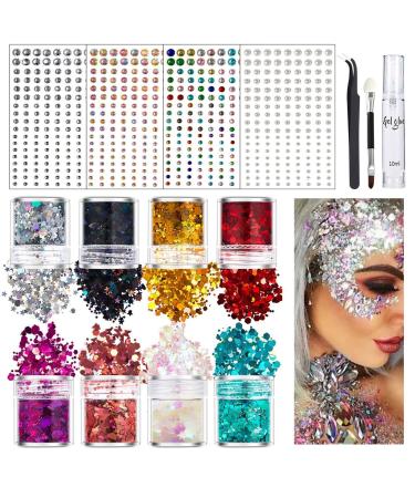 Generisch Glitter Face Makeup Cosmetic Glitter Powder Body Paint Body Glitter Glitter Powder Glitter Shining Glitter with Gel Glue and Brush Paint Glitter Glitter