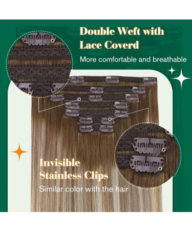 Easyouth Balayage Clip-In Extensions | Remy Human Hair | Dark Brown Ash Brown & Blonde | 12 inch 70g | 7 Pieces - Buy Online on GoSupps.com
