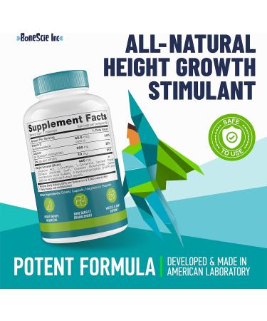 BONESCIE INC - Height Growth Maximizer - Made in USA - Natural Height Increase Booster & Bone Growth Pills - Grow Taller Supplement for Adults Teens & Kids - Vitamins for Boys & Girls to Get Taller - 120 capsules - Buy Online on GoSupps.com