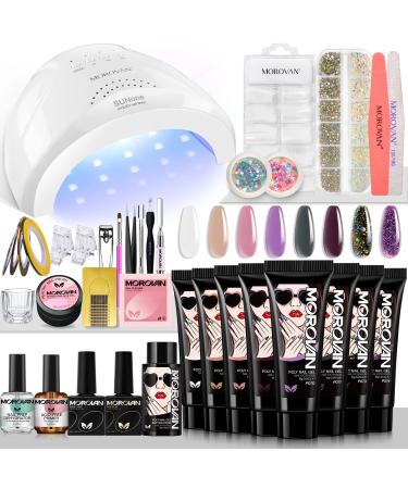Morovan Poly Gel Nail Kit with Everything Nail Extension Gel Kit with 48W LED Nail Lamp 8 Pcs 0.5oz Poly Gel Nail Kits with U/V Light Starter Kit Nail Supplies A-Dark Purple