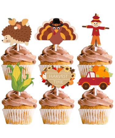 18pcs Glitter Dessert Cupcake Topper Thanksgiving Gratitude Autumn Farm Harvest Corn Turkey Theme Decor for Boys Girls Men Women Happy Birthday Party Decoration Supplies