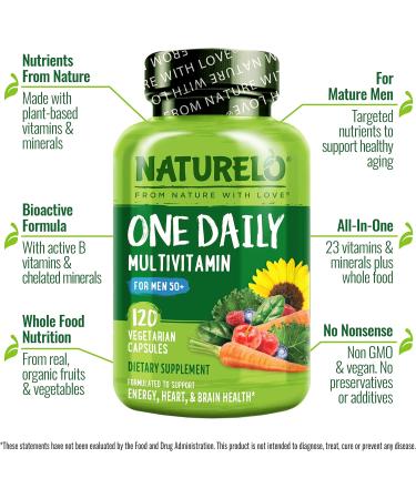 NATURELO Mens Multivitamins for Men 50+ - One Daily Multivitamin for Men with Vitamins Minerals & Organic Whole Foods Boost Energy & Health Non-GMO 120 Vegetarian Capsules 120 Count (Pack of 1) - Buy Online on GoSupps.com