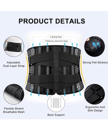 ROUDJER Back Brace Belt for Low Back Pain Relief with 6 Stays Comfortable Adjustable Anti-Skid Back Support Belt for Men and Women Herniated Disc Sciatica Scoliosis (X-Large) - Buy Online on GoSupps.com