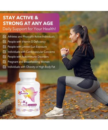 Veetify Vitamin D3 (5000 IU) + K2 (100 mcg as MK-7) with Calcium High Absorption Supplement for Bone Heart & Immune Health 60 Veggie Capsules - Buy Online on GoSupps.com