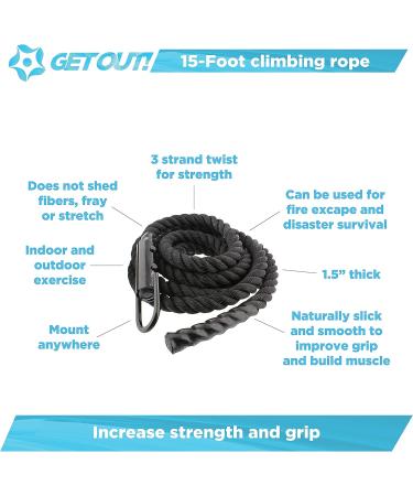 Get Out! 15ft Black Climbing Rope for Kids & Adults - Indoor/Outdoor Gym Exercise - Buy Online on GoSupps.com