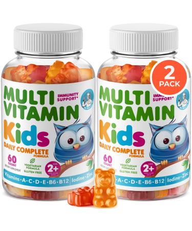 Kids Multivitamin Gummies 14 Essential Vitamins Daily Supplement for Ages 2+ Vitamin A C D E Vegetarian B6 & B12 Zinc Biotin Gummy Multivitamins for Children - All Natural Chewables (120 Count) 60 Count (Pack of 2)