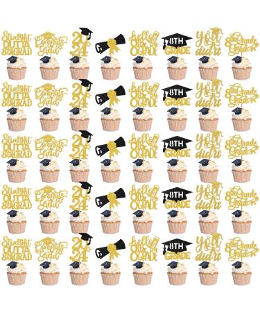 40Pcs Graduation Cupcake Toppers 2024 8th Grade Grad Cupcake Toppers 8th Grade Graduation Party Decorations 2024 class of 2024 You Did it Decorations for 8th Grade Graduation Party Supplies Gold
