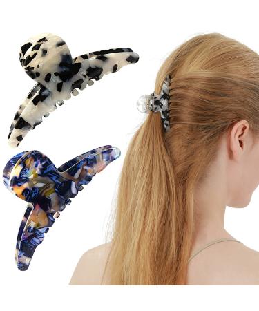 Bohemian Tortoise Shell Thin Hair Clips for Women French Design Leopard Cellulose Acetate Hair Jaw Clip for Women Strong Hair Grips Resin Clips for Hair(multicolored marble)