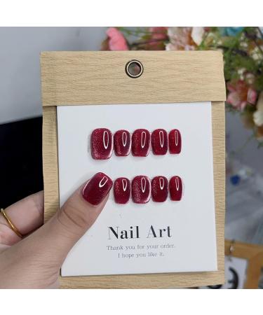 Handmade Press On Nails-Short Red Cat Eye with Removable and Reusable Design for Luxury and Elegant Nail enhancement (Color : L) - Buy Online on GoSupps.com