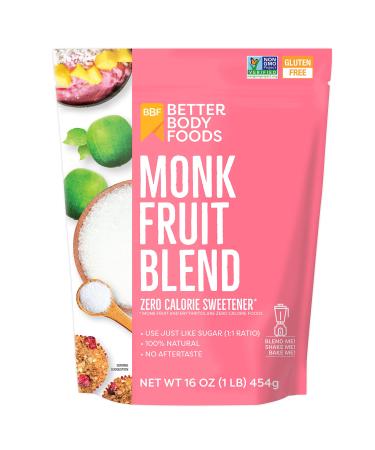 BetterBody Foods Monk Fruit Sweetener Blend, Raw Cane Sugar Substitute, Zero Calorie, Keto Diet Friendly, Zero Net Carbs, Zero Glycemic, Baking, Extract, Sugar Replacement, 1lb, 16 oz Monk Fruit Sweetener Blend 1 Pound (Pa - Buy Online on GoSupps.com