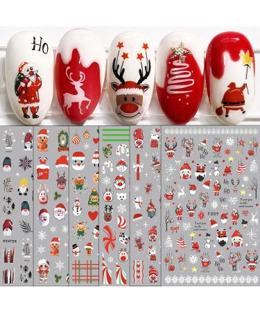 JMEOWIO 10 Sheets Christmas Nail Art Stickers Decals Self-Adhesive Snowflake Winter Holiday Cute Nail Supplies Nail Art Design Decoration Accessories