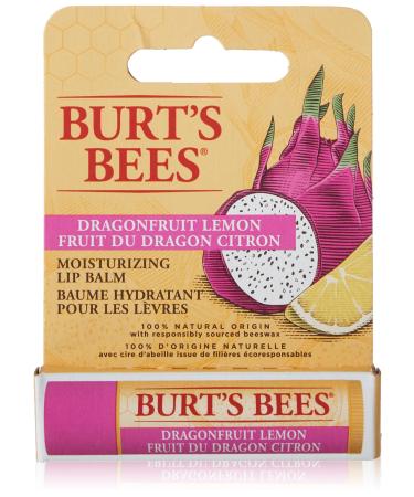 Burt's Bees 100% Natural Origin Moisturizing Lip Balm Dragonfruit Lemon with Beeswax & Fruit Extracts Blister