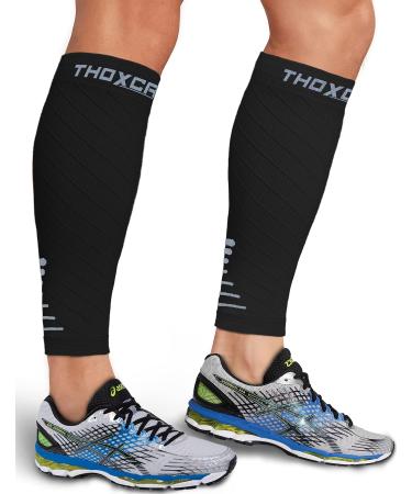 Thoxcare Calf Compression Sleeve for Men Women (1 Pair)  Leg Support Footless Compression Socks for Running - Shin Splint Varicose Veins Swelling & Pain Relief  Black/Gray  Large 1Pair-Black/Gray Large