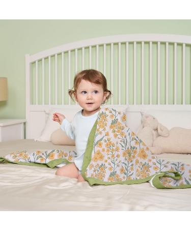 amo nenes Large Bamboo Cotton Swaddle Blanket | Soft & Breathable Muslin Cloth for Newborns | Double Layer Yellow Flowers Design - Buy Online on GoSupps.com