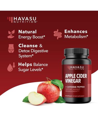 HAVASU NUTRITION Apple Cider Vinegar Capsules with Cayenne Pepper - 60 Count for Bloating Relief - Buy Online on GoSupps.com