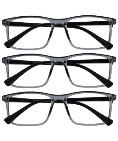 Opulize ink long -distance glasses 3 -way short -sightedness Large rectangular frame spring hinges scratch -resistant gray men MMM4-7 -1.50 -1.50 Dioptria Transparent gray front with black arms