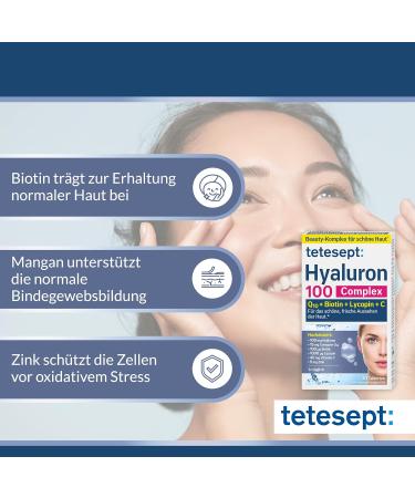 Teteseept Hyaluron 100 Complex | Dietary Supplement with Q10 Biotin Lycopin & Vitamin C | 30 Tablets for Youthful Radiant Skin - Buy Online on GoSupps.com