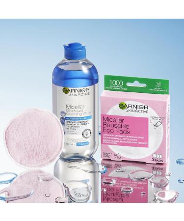 Garnier Micellar Cleansing Water 400ml for Delicate Skin - Makeup Remover & Cleanser, British Skin Foundation Approved - Use with Micellar Eco Pads - Buy Online on GoSupps.com