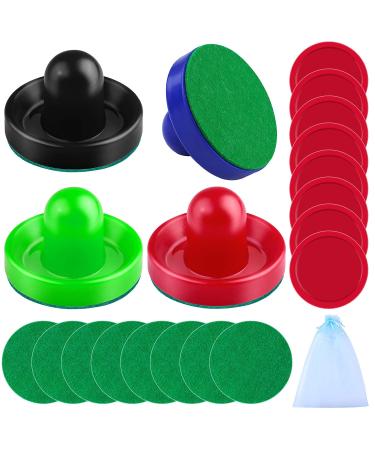 URATOT Air Hockey Pushers and Air Hockey Pucks Air Hockey Paddles, Goal Handles Paddles Replacement Accessories for Game Tables(4 Pushers, 8 Red Pucks and 8 Green Pads) Red, Green, Royal Blue, Black