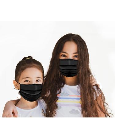 100pcs Kids Black Disposable Face Masks, Childrens Black Mask For Boys Girls Teens