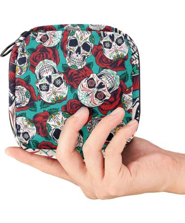 Rose Flower Skull Sanitary Napkin Storage Bag - Large Capacity, Menstrual Cup Pouch, Travel Portable Makeup Organizer - Color 1 - Buy Online on GoSupps.com