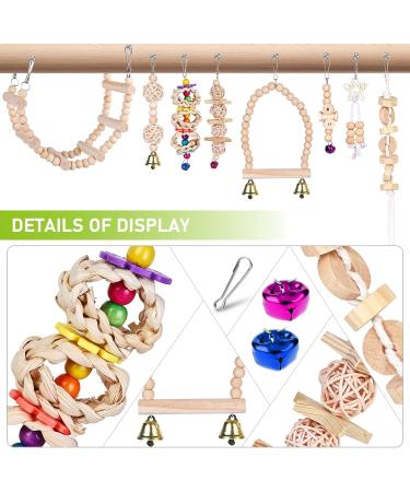 Vegan 9-Piece Bird Toys Set - Wooden Ladder with Landing Site for Budgies Parrots and Cockatoos - Colorful Cage Accessories - Buy Online on GoSupps.com