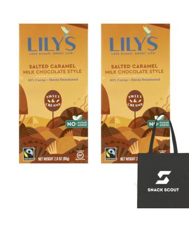 Lily's Salted Caramel Milk Chocolate Style Bar 2.8 oz (Pack of 2) Bundle With Snack Scout Lunch Bag