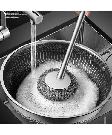 Scourer with Long Handle Flexible Stainless Steel Pot Scourer with Hanger | Dish Scouring Brushes for Iron Pots Non-Stick Pans Bowl Dishwashing Sink Dudok - Buy Online on GoSupps.com