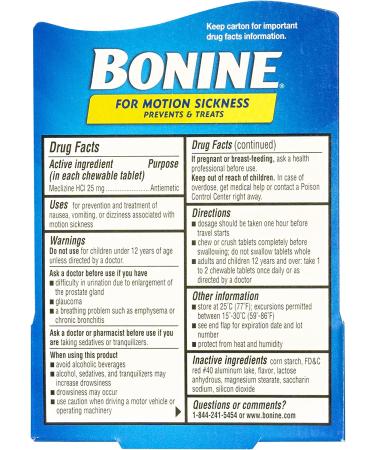 Bonine Motion Sickness Relief Tablets - 25mg Meclizine - Non-Drowsy - Raspberry Flavor - 16ct + 12ct Chewables - Buy Online on GoSupps.com
