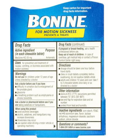 Bonine Non-Drowsy Motion Sickness Relief - 3 Pack Chewable Tablets with Meclizine HCL 25mg - Raspberry Flavor - Travel Essential for Nausea & Motion Sickness - 12ct Each - Buy Online on GoSupps.com