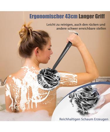 Rolizoe Loofah with Handle & Stem Back Brush Set - Black & White Luffa Sponge for Bathing & Shower - 43cm - Buy Online on GoSupps.com