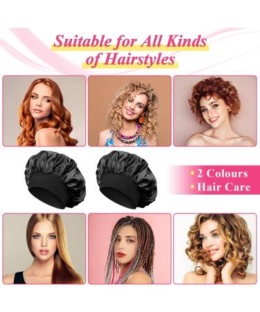 2pcs Black Satin Silk Bonnet for Curly Hair | Night Sleep Cap for Women - Buy Online on GoSupps.com