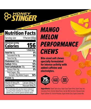 Honey Stinger Mango Melon Energy Chews with Caffeine - Gluten Free for Exercise & Running | Sports Nutrition for Pre & Mid-Workout | 12 Pack 21.6 oz - Buy Online on GoSupps.com