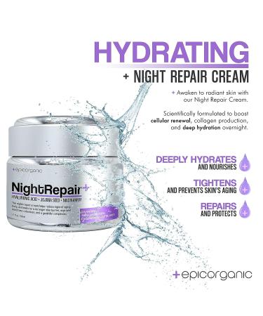 Epic Organic Night Repair | Anti Aging Night Cream with Hyaluronic Acid & Collagen| 1.7 oz Night Moisturizer for Face | Day & Night Facial Skin Care - Buy Online on GoSupps.com