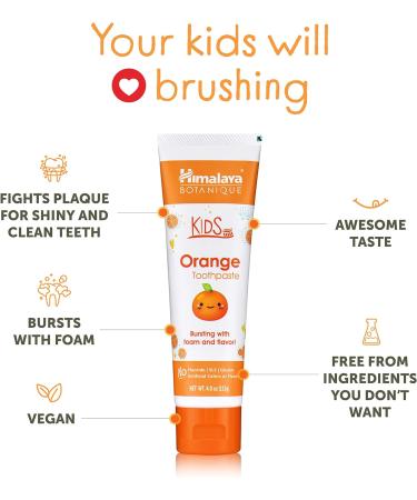 Himalaya Botanique Kids Orange Toothpaste 4 oz - Fluoride Free, Reduce Plaque, Long-lasting brushing - 2 Pack - Buy Online on GoSupps.com